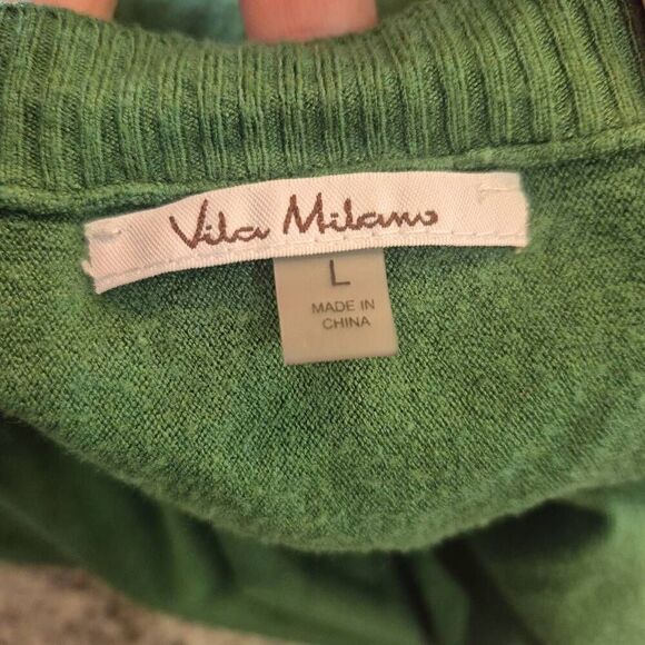 Vila Milano Women's Green Rayon/Poly/Nylon V-Neck Sweater - Picture 8 of 9